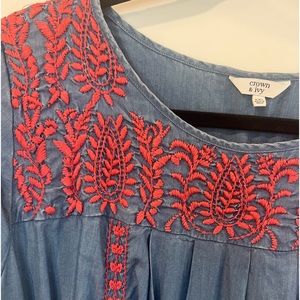 Embroidered Chambray Top